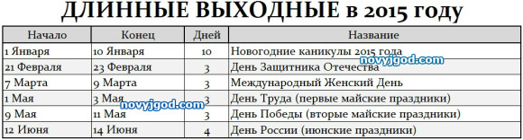 Длинные выходные 2015 года